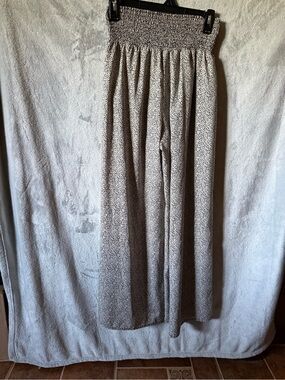 Sienna Sky Smocked Waist Wide-Leg Pants in Light Gray Dot Print